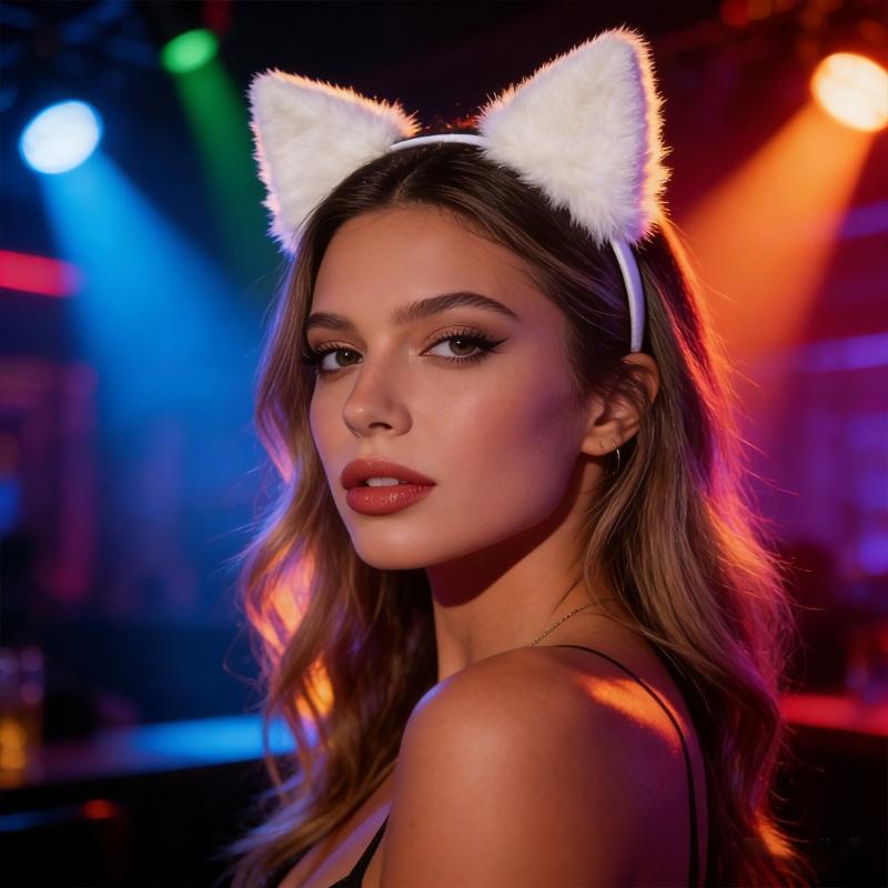 Comfortable Lovely Kitten Ear Headbands With Glowing LED Light For Halloween Christmas Parties Plush Headwear