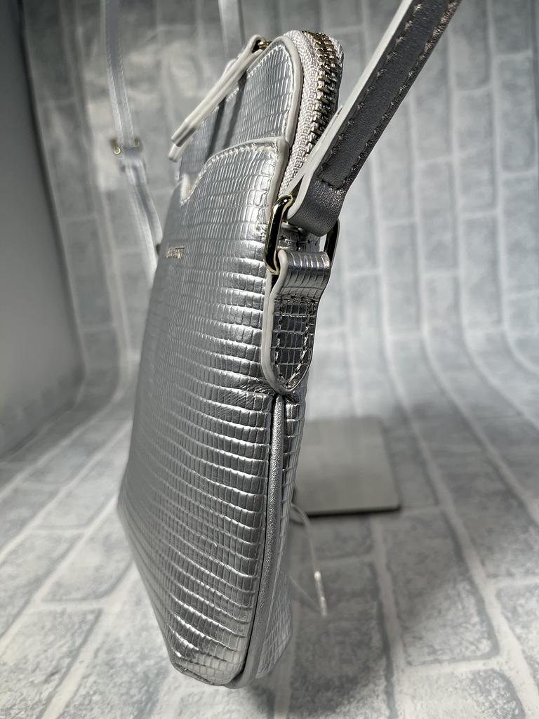 Genuine cow leather lizard embossed smartphone pochette with pouch CP-48PS058 (Silver)