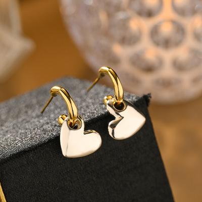 New Four Seasons  European and American Metal Style Copper Color Blocked Love Earrings Women's Vacation Banquet Jewelry
