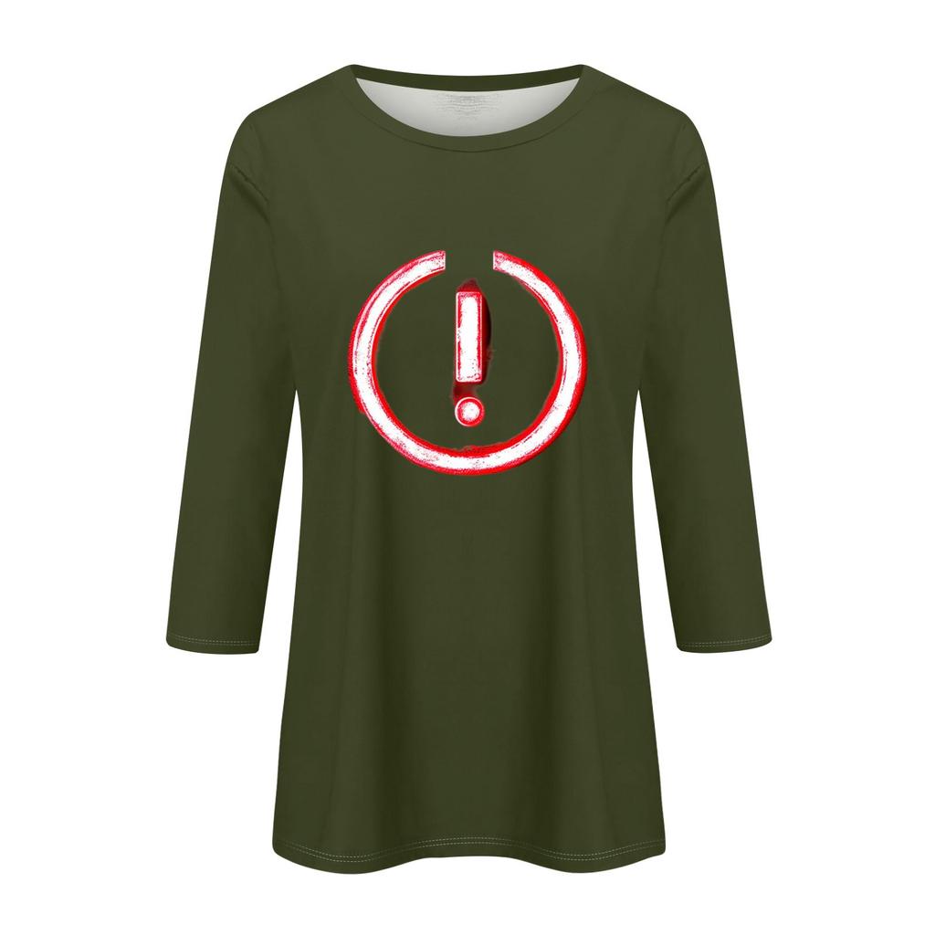 Damenmode Lässig Dreiviertelarm Ausrufezeichen Print Rundhals Pullover Top