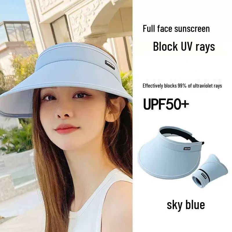 Women's UV Protection Summer Sun Hat, Open-Top with Large Brim, Foldable and Sunshade Design with Face Shield