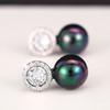 Huitan Imitation Pearl Lady Stud Earrings Elegant Female Accessories for Party Engagement Trendy Versatile Jewelry with Shiny CZ