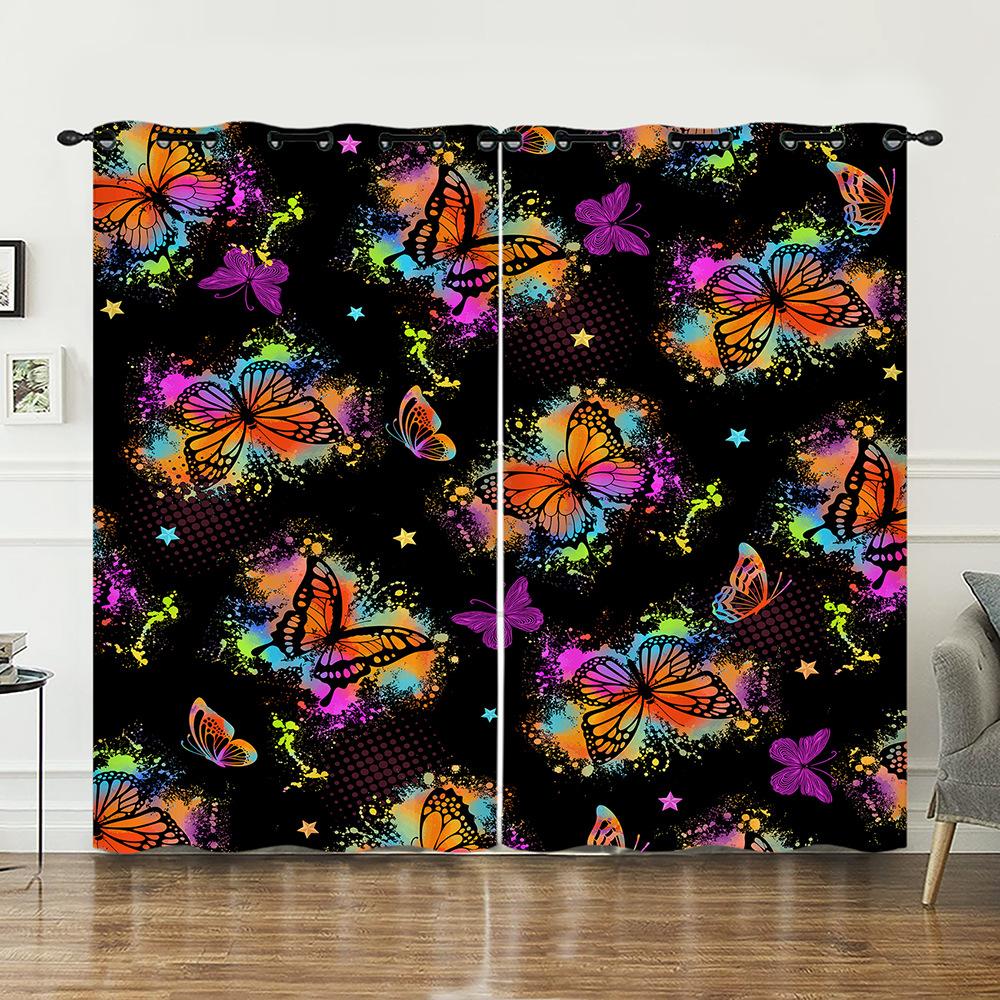Curtain 3D Butterfly Series Sunshade European And American Digital Printing Curtain Blackout Free Punching