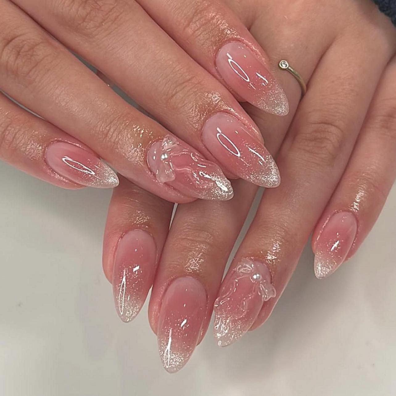 3D Bow Gradient Blush Cat Eye Press-On Nails