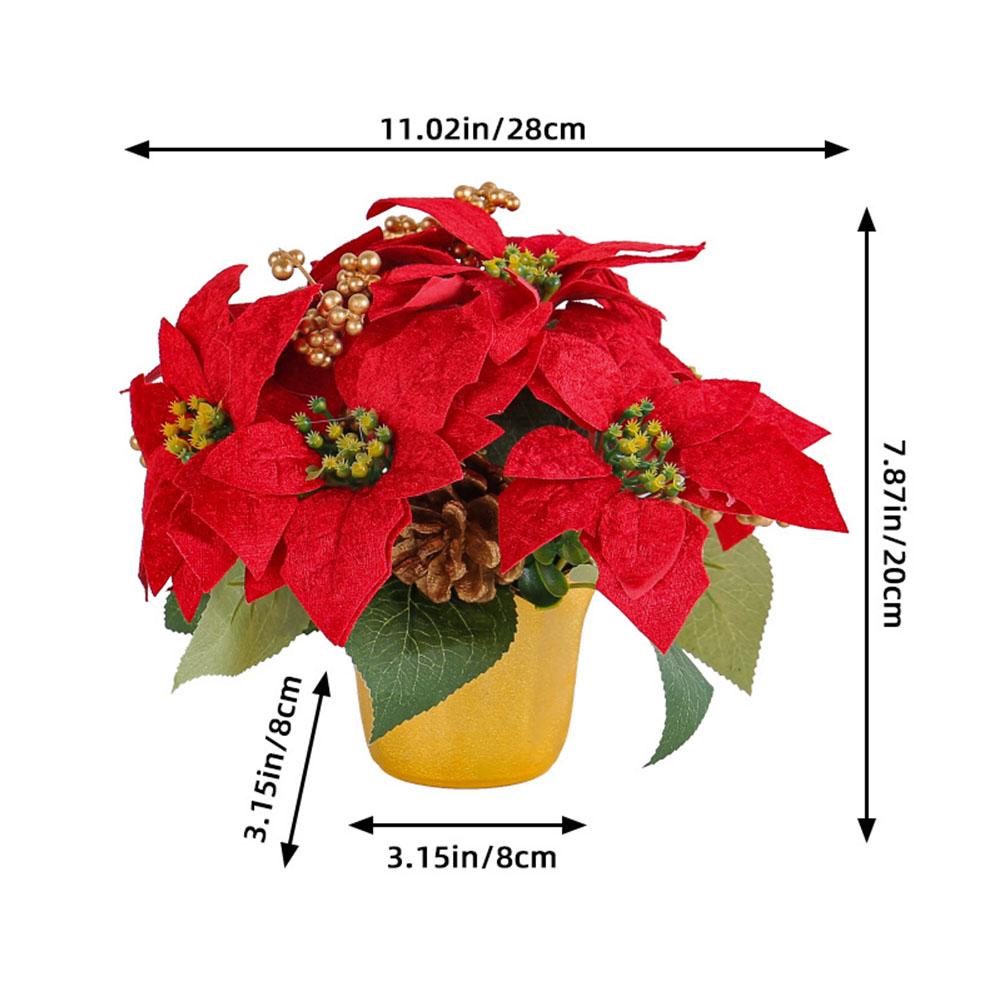 Artificial Christmas Poinsettia Flowers Christmas Decorations For Home Craft Red Fake Flowers Head Bouquet Xmas Tree Ornaments