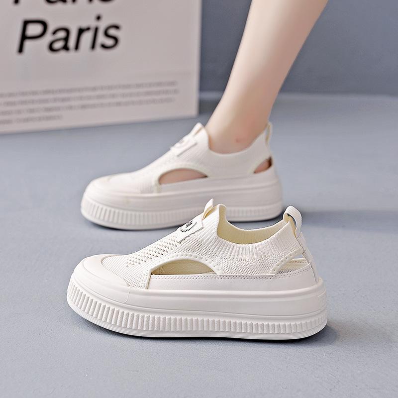 Women's Sneakers 2025 Summer New Breathable Mesh Fly Weave Flats Height Increase Comfortable Fashion Non Slip Outdoor Sandals