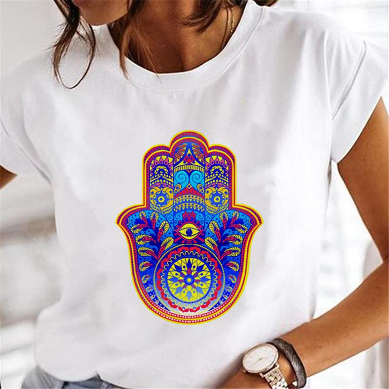 Hand Of Hamsa Fatima Print Fashion T-shirt Top Women's Summer Casual Harajuku Pattern Print Short Sleeve Shirt Y2K top