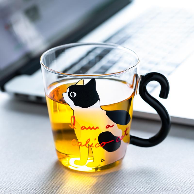 250 ml Cute  Black Cat Glass Coffee Mug Set Handgrip Animal Shaped Milk Water Juice Mugs Tea Cup Japanese Style Kawaii Gift Home