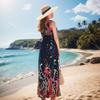 Plus Size Women's Fashion New Ice Silk Screen Flower Beach Long Dress