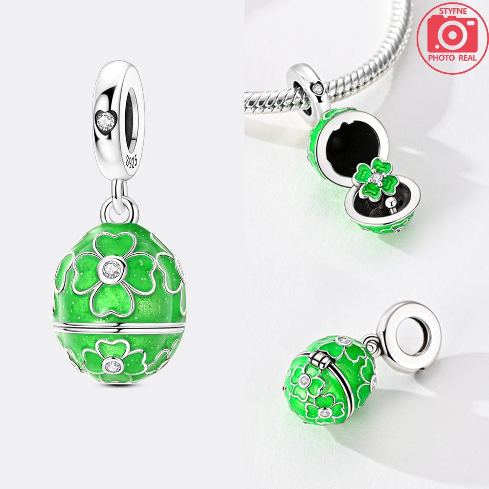 Silver S925 Lucky Charms Colorful Four-leaf Clover Horseshoe Beads Fit Original Bracelets for Women Party Fine Gifts DIY