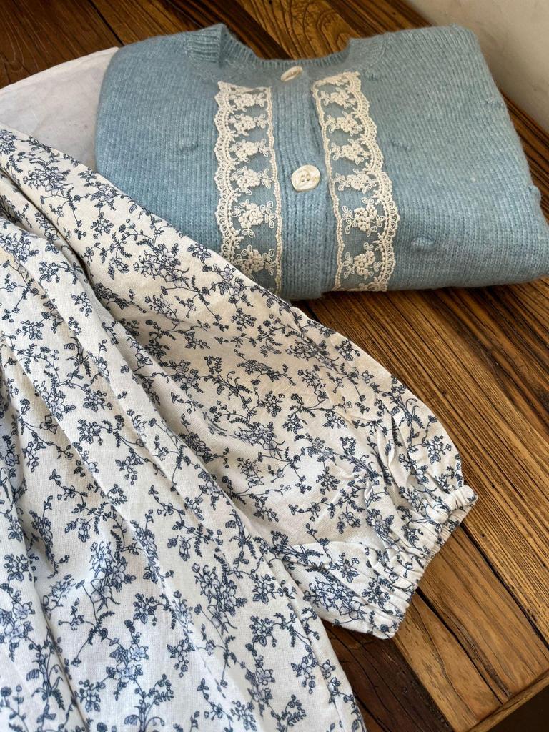 Dziewczęca wiosenna sukienka księżniczki z długim rękawem w kwiaty na rok 2025 - Moda dziecięca w stylu koreańskim