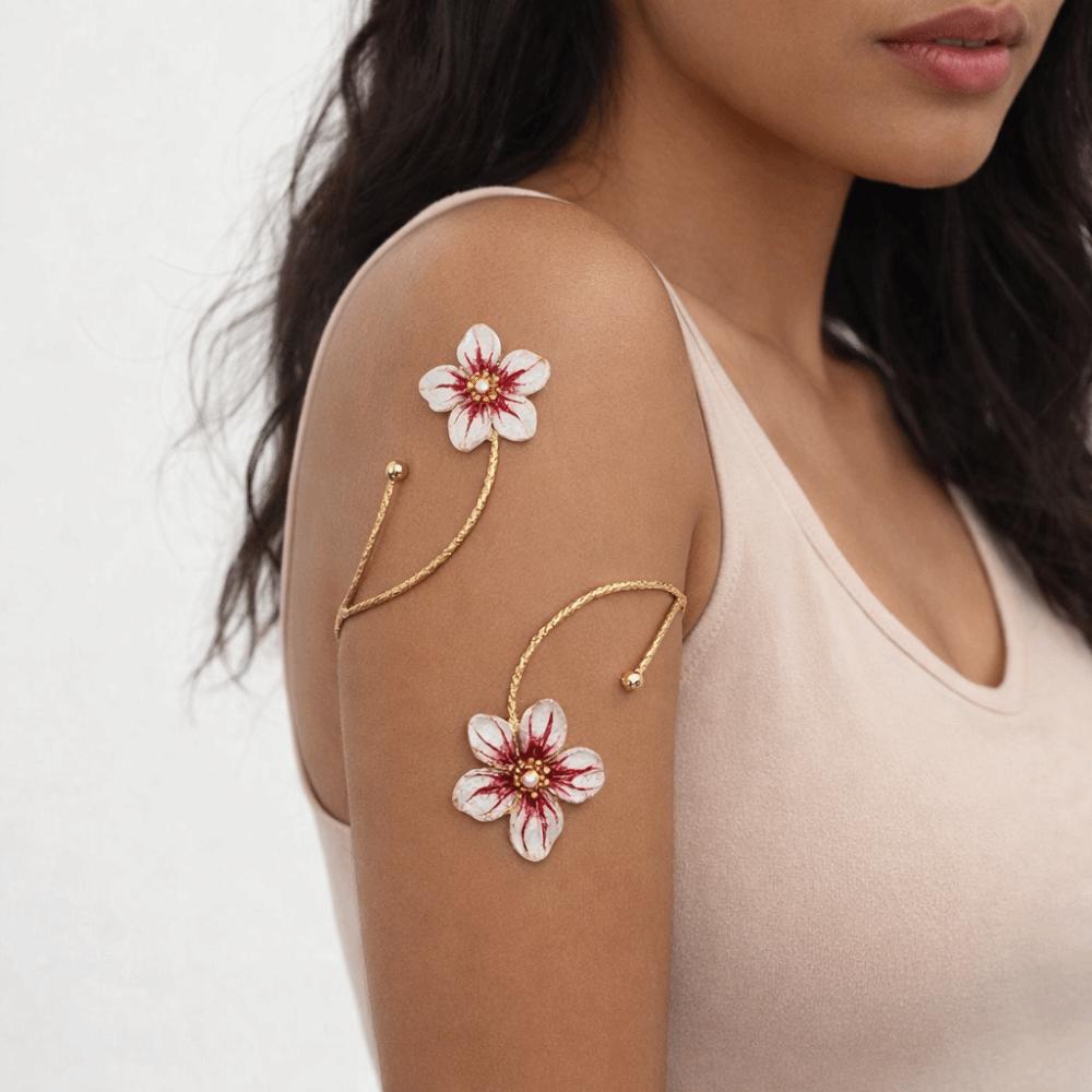 Enamel Glaze Flower Bracelet Floral Armband Elegant Open Arm Bangle  Gift