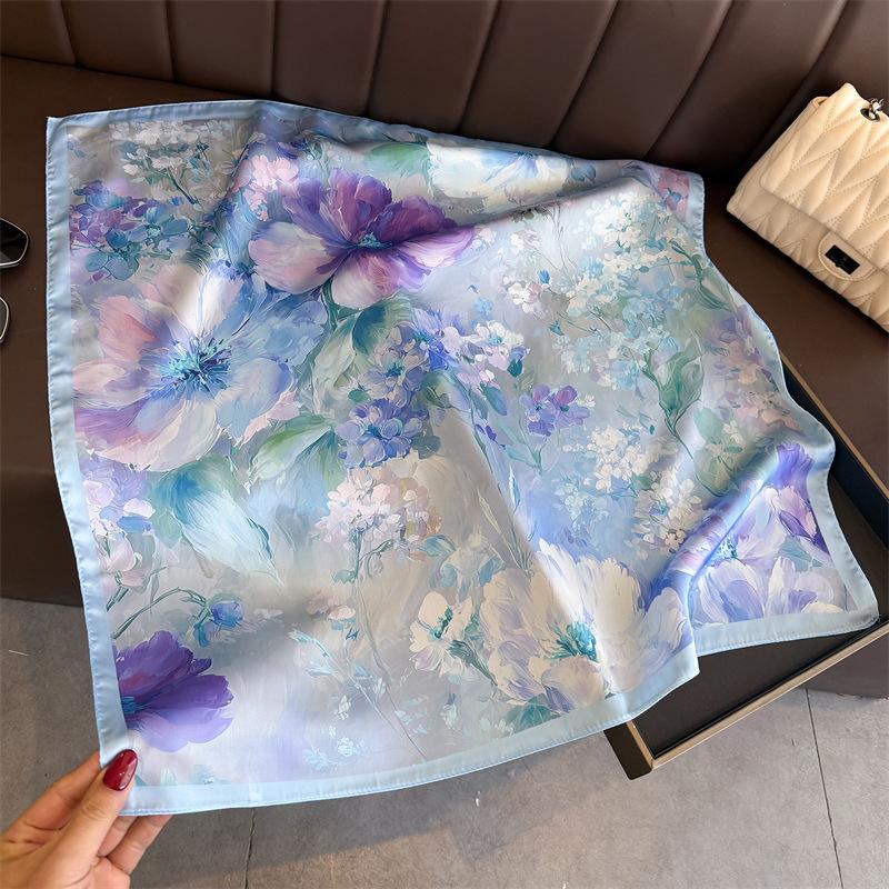 Neuer Satin-Quadrat-Schal mit Blumenmuster Damen Kopftuch Weiches Tuch Kopfbedeckungen Hijab Damen Alle Jahreszeiten Dekoration Krawatte