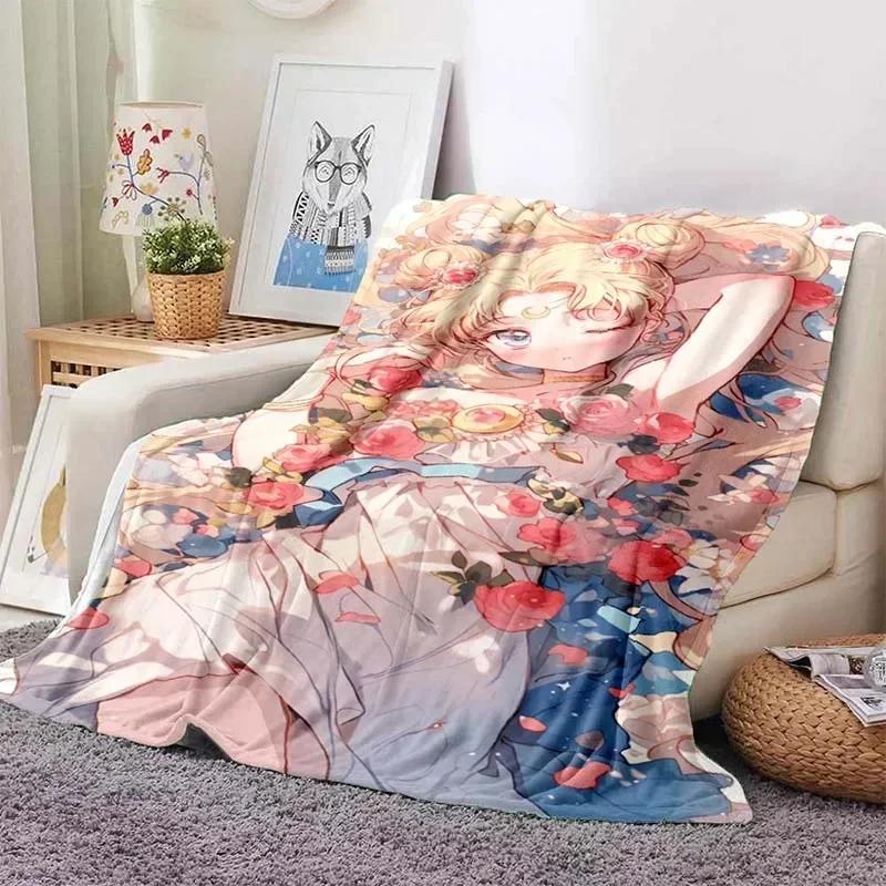 Anime Kawaii Sailor Moon Zuhause Cartoon Bedruckte Decke Picknickdecke Warmer Flanell Weich und Bequem Zuhause Reisen Geburtstagsgeschenk