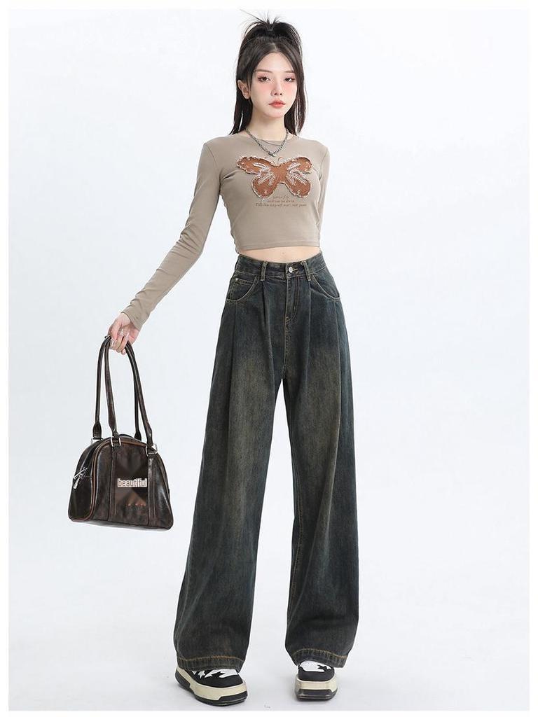 Unisex High-Waisted Light-Wash Wide-Leg Jeans: 2026 Slimming Floor-Length Autumn Style