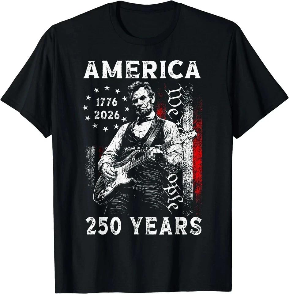 Vintage Abraham Lincoln-Abe-Lincoln Playing Guitar 250 Years Men Women T-Shirt S разноцветный
