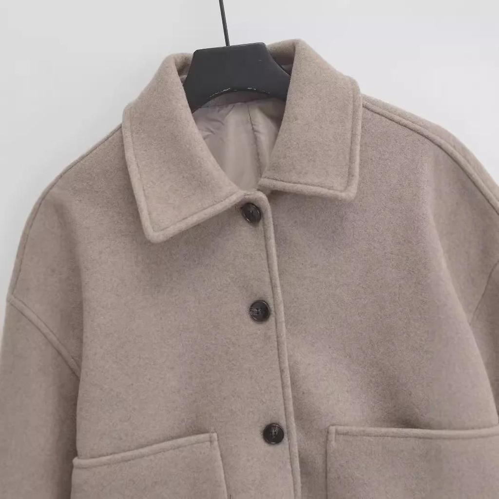 European and American Style Women's Woolen Lapel Coat - Single-Breasted Design 755241