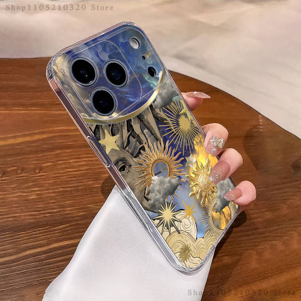 Aesthetic Print Sun Moon Phone Case For iPhone 17,16,15,14,13,12,11 Pro,Max,Plus,XR,Mini,E Clear Full-coverage Soft Cover
