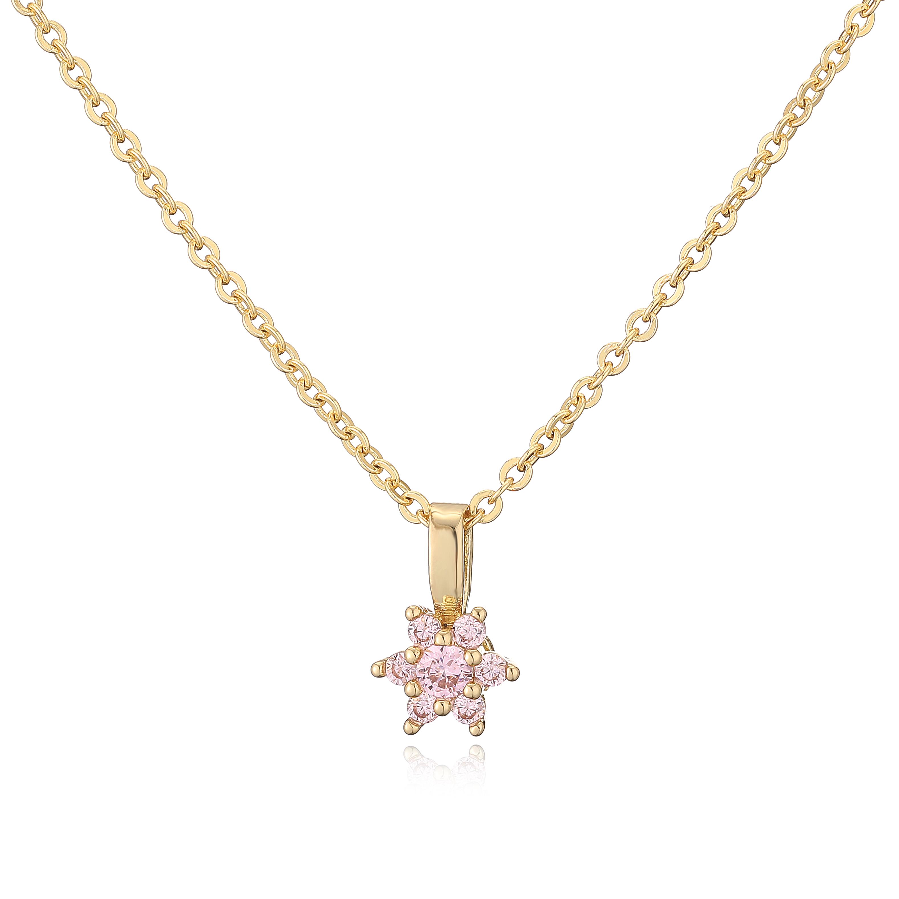 HECHENG, Exquisite and Simple Flower Zircon Pendant Necklace, Sweet and Romantic Women s Zircon, 1 Piece Other&45cm розовый