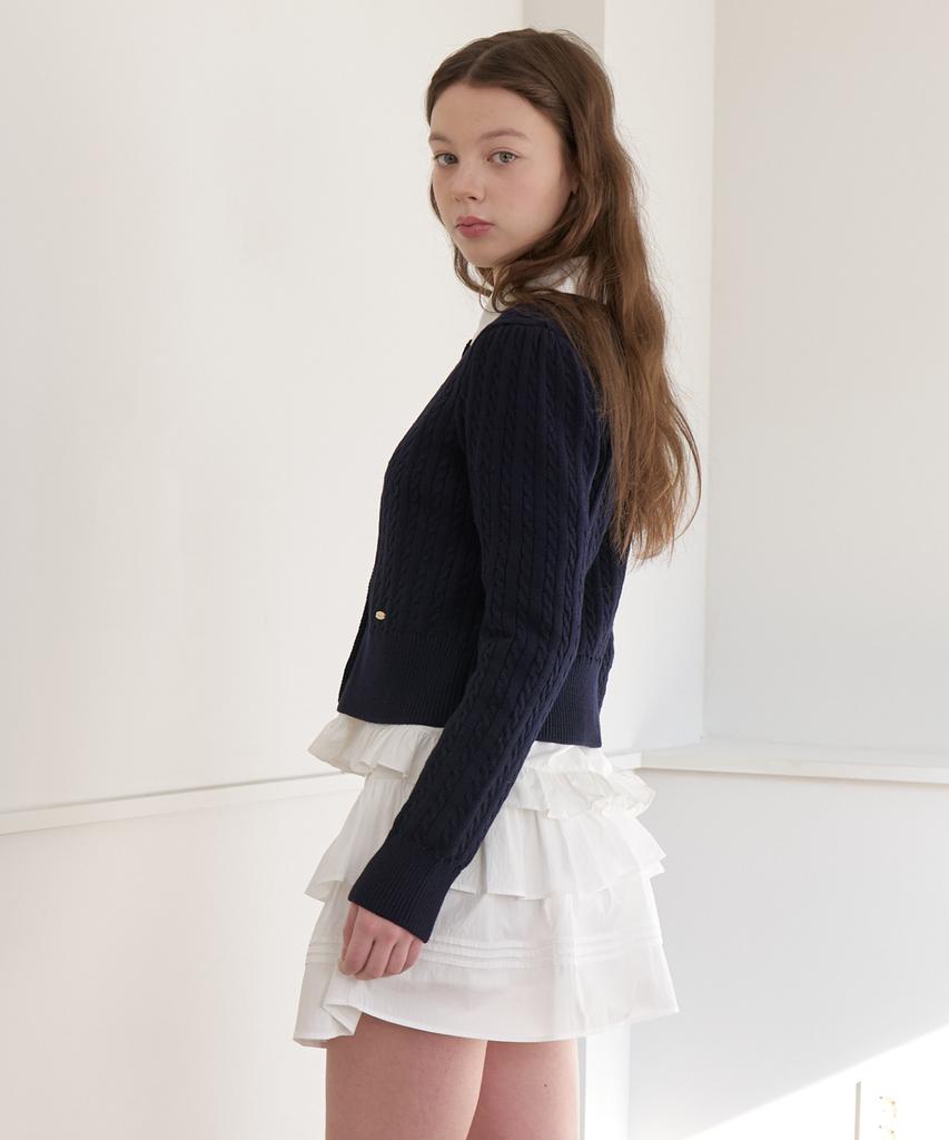 Cluny Soft Cable Knit Button Cardigan - Navy