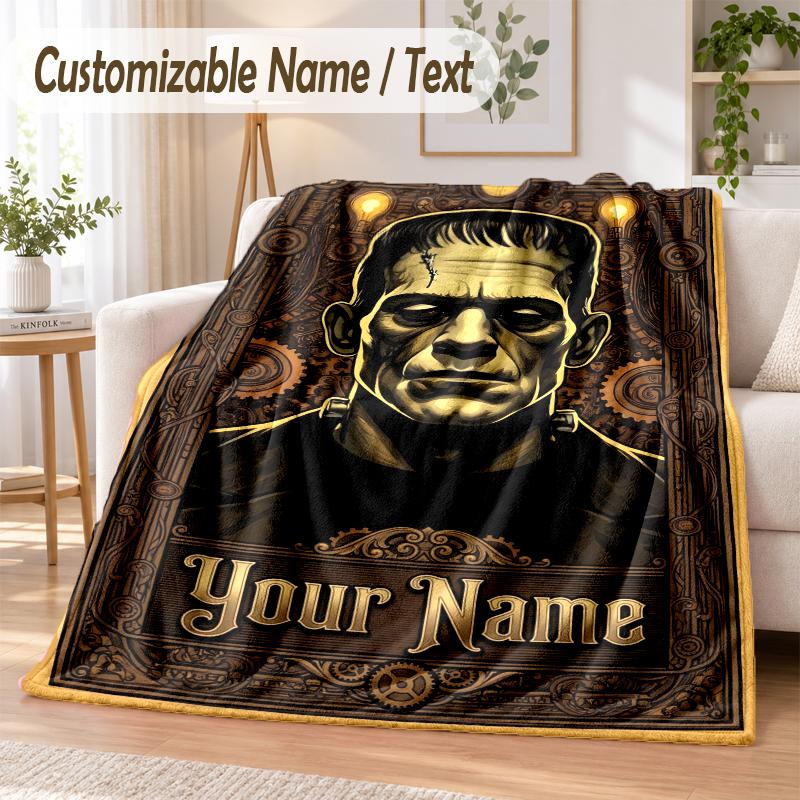 Frankenstein's Monster Custom Name Flannel Throw Blanket Soft Warm for Sofa Bed Indoor Home Use