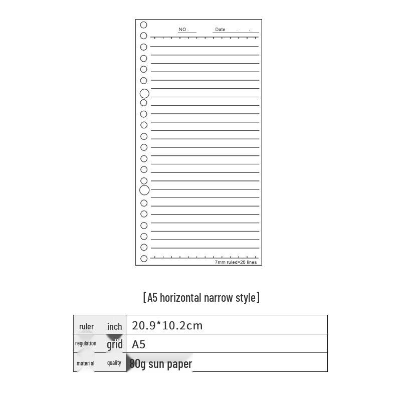 A6 6-Hole Notebook Refill: Blank, Grid, Lined Pages for Student Diaries