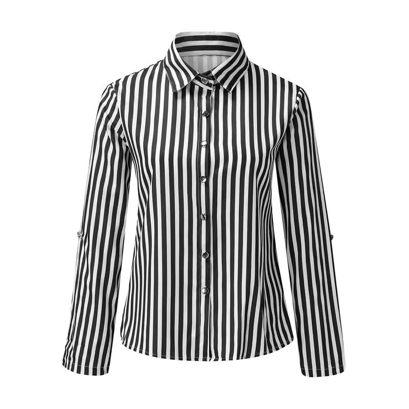 Koszula w paski w kolorze czerwonym i białym, damska, vintage, casualowa, damska, jesienna, dojazdowa, bluzki, długi rękaw, modna, oversize, prezent