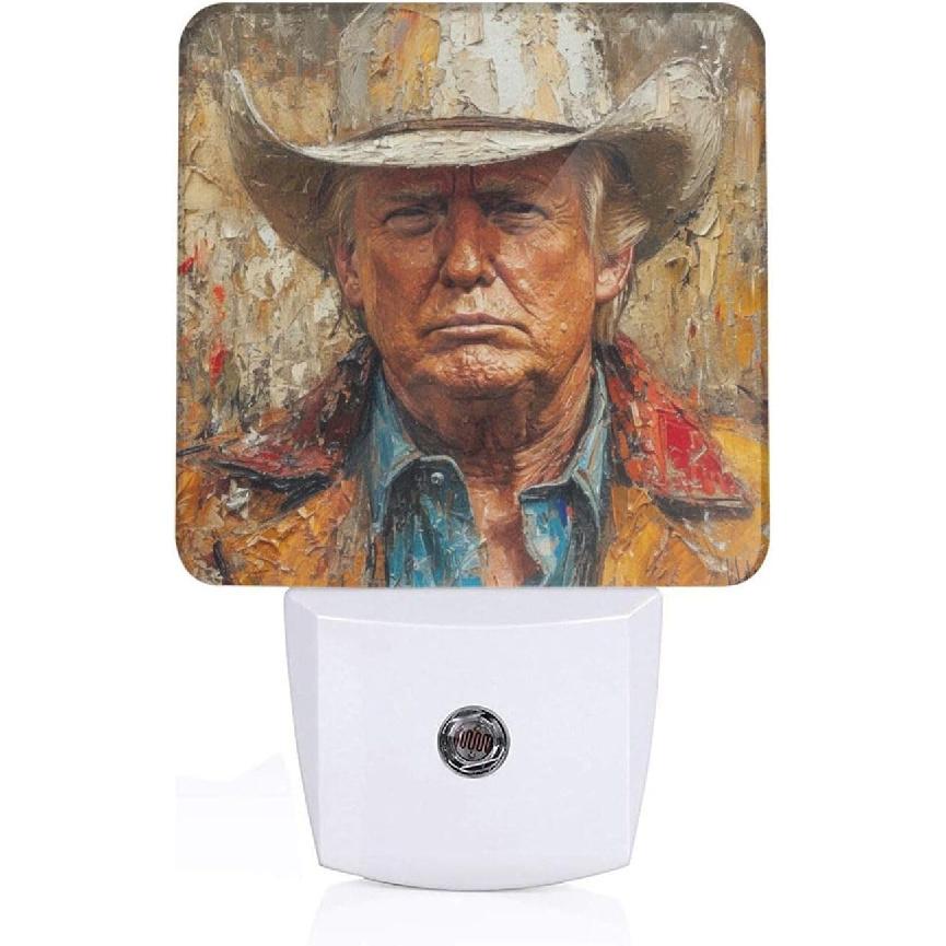 Trump Cowboy Hat Led Night Light Auto Sensor Dusk To Dawn Night Light Plug In Indoor Decorative Nightlights for Bedroom Bedroom Hallway Baby'S Room