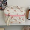 Cute Bow Cotton Cloth Makeup Bag Women Zipper Cosmetic Organizer Female Handbag Box Shape Portable Toiletry Case for Girls