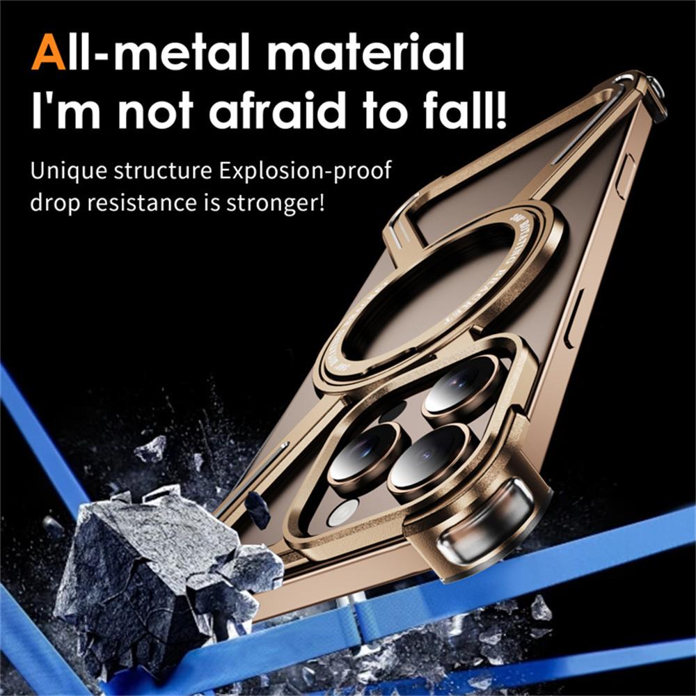 

For iPhone 16 Pro Magnetic Case Rotating Kickstand Metal Bumper Phone Cover Gold