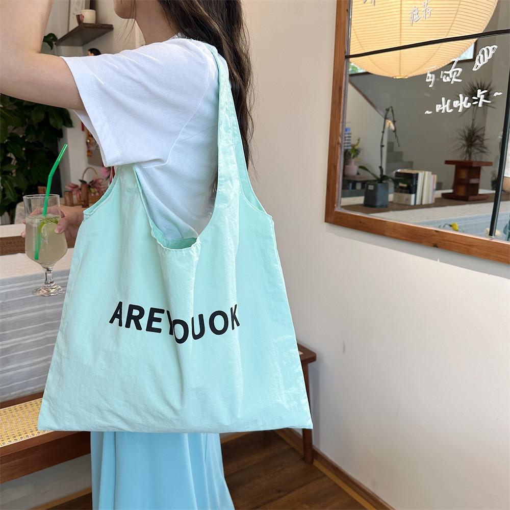 Chic Letter Print Shoulder Bag Spacious Trendy Tote Street Style Canvas Bag