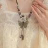 Chinese Style Retro Ethnic Butterfly Bell Beaded Necklace Women's Antique Long Collarbone Chain