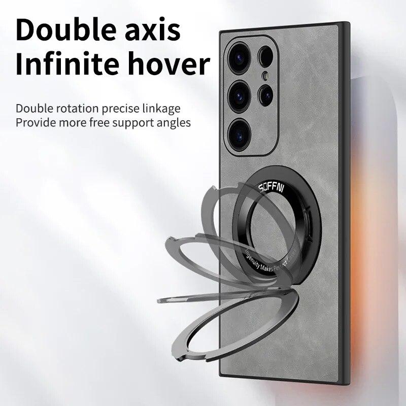 For Samsung Galaxy S23 S22 S21 Ultra Magsafe Case Wireless Charging Ring Holder Plain Leather Matte Magnetic Shockproof Cover