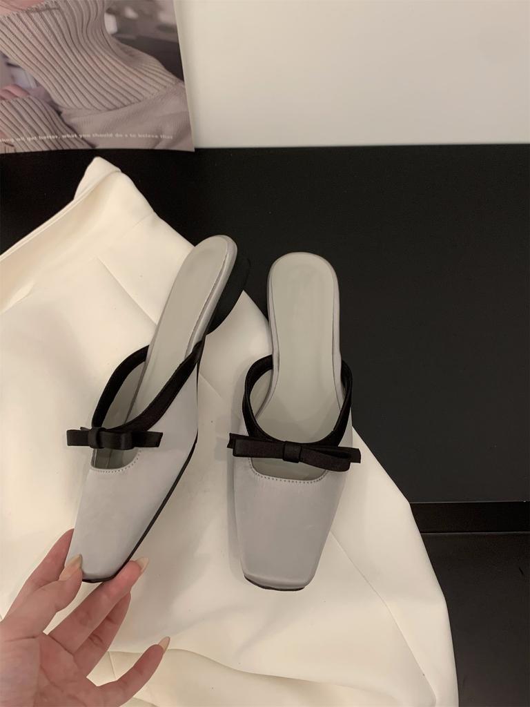 Flat Bottom Summer Green with Skirt Bag Head Half Slippers Fairy Shoes 2024 Summer Outer Wear Bow Small Sandals