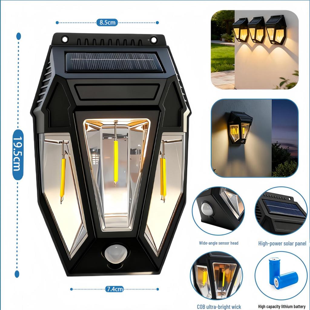Solar-Powered Outdoor Filament Wall Lamp with Motion Sensor