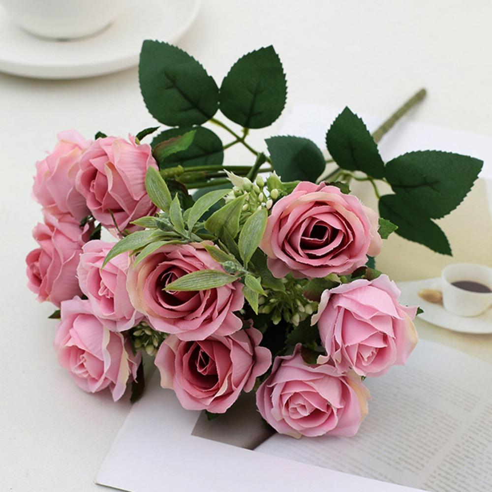 

10 Heads Real Happy Flower 6 Colors Photography Photo Gift Valentine s Day Flowers Rose Flowers Decorative Home Decorative темно-розовый