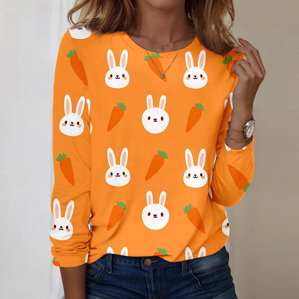 Women's Daily Casual Long Sleeved Easter Printed Round Neck Top