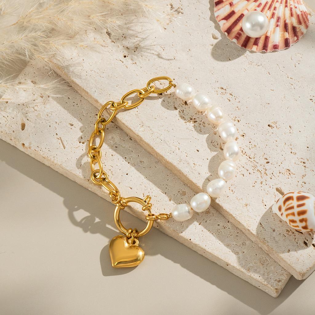 Yori Pearl Romantic Heart Bracelet for Women Temperament Popular Waterproof Retro Classic Stainless Steel Jewelry Gift