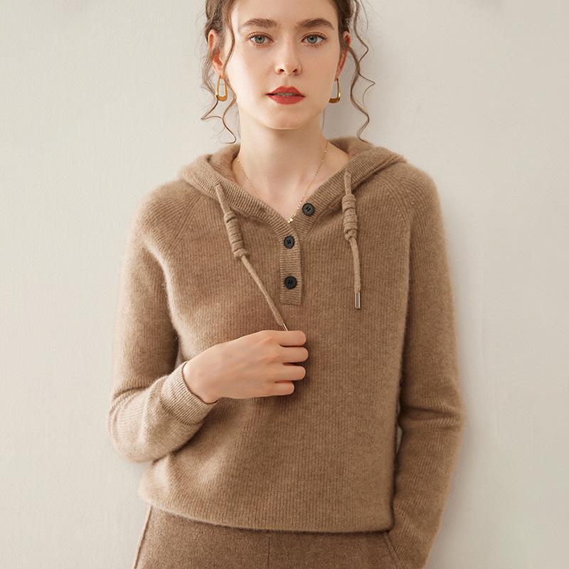Korean Style Cashmere Loose Knit Women's Hoodie Sweater