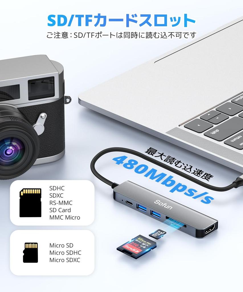 USB Hub HDMI Output 5Gbps USB USB 100W PD Docking Compatible with and Working from Home Type-C [4K & High-Speed Transfer] 6-in-1 Hub, 3.0, SD/TF