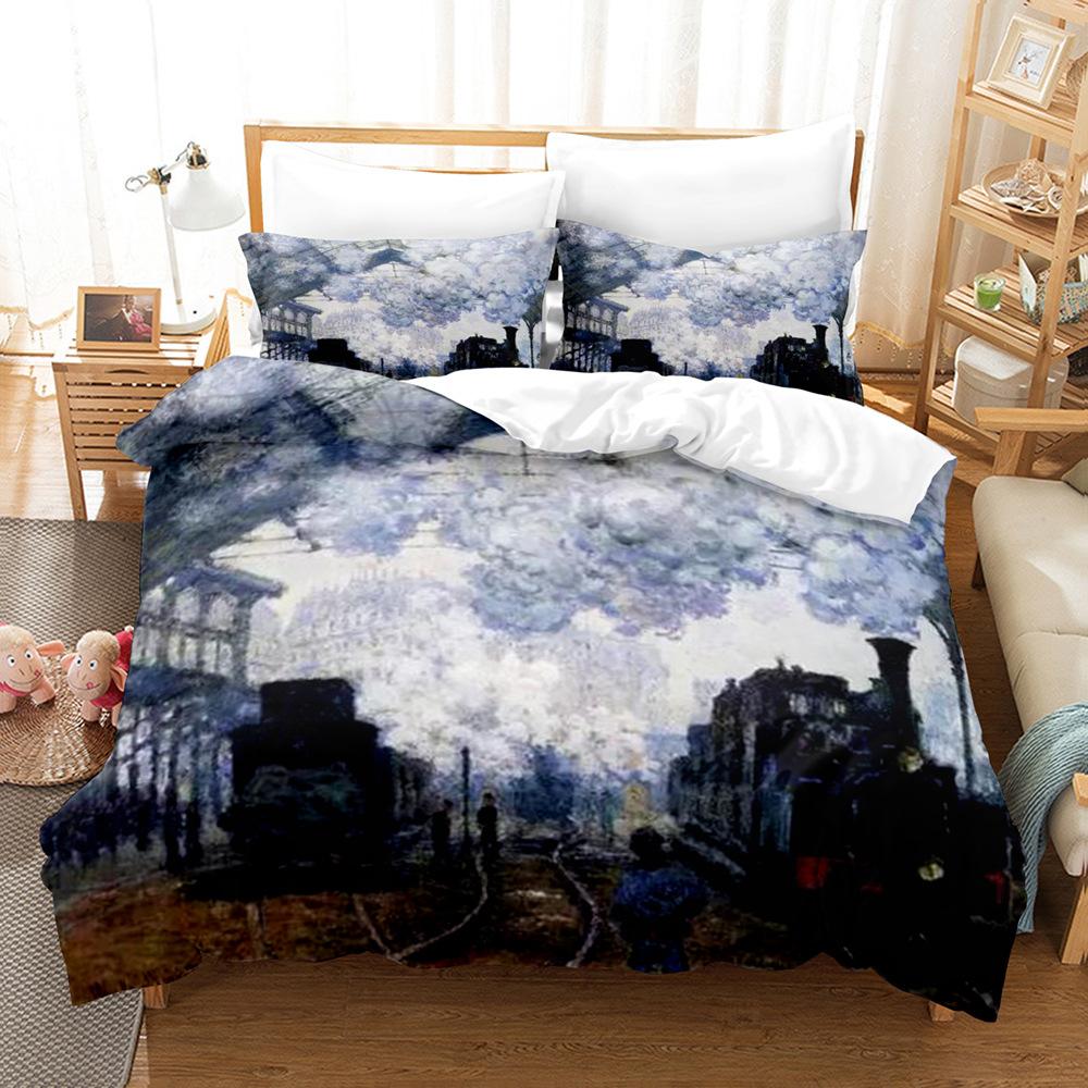 Monet Olejomalba Povlečení Set King Queen Size Umělecké dílo Deštník Dívka Olejomalba pro Děti Chlapce Dívky Polyesterová Ložní Souprava