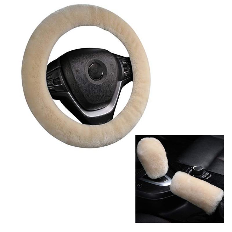 Capa de Volante de Pelúcia Imitação de Pelo de Coelho Elástica Inverno Quente Antiderrapante Capa de Manopla Unissex