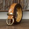 New Retro Pleated Korean Version Fashionable Versatile Women'S Belt Women'S Copper Buckle Genuine Leather Cowhide Jeans Belt Women'S