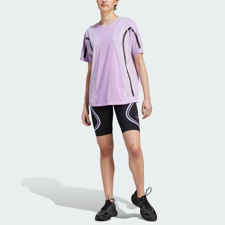 adidas Women X Stella McCartney Truepace Running Loose Fit Recycled Polyester Stripe Detailing Short Sleeve T-Shirt Metallic Purple Pink II3237