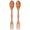 2 Pcs Beech Wood Spoon Fork Dual Purpose Wooden Tableware Dessert Spoon Fork Set
