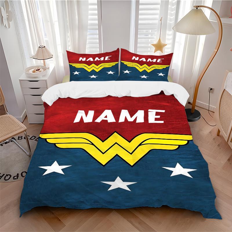 Custom Textile Wonder Woman Peace Bedding 3 Piece Set HD Print Duvet Cover Pillowcases for Teens Adult Bedroom Decoration