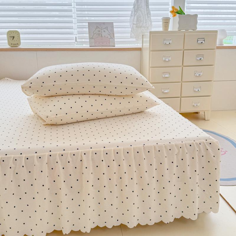 Sleeping Grid A-class Cloud Feeling Cotton Wrinkled Yarn Double-layer Yarn Bed Skirt