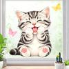 Cute Cat Window Cling, Cartoon Kitten Butterfly Decals, Reusable Watercolor Animal Static Glass Sticker for Kids Room Bathroom Decor