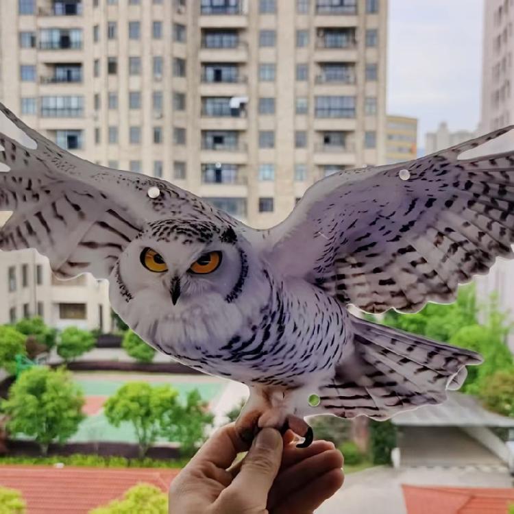Bird Scare Owl Decors with Mirror Like Strips and Bells for Garage and Roof Defense