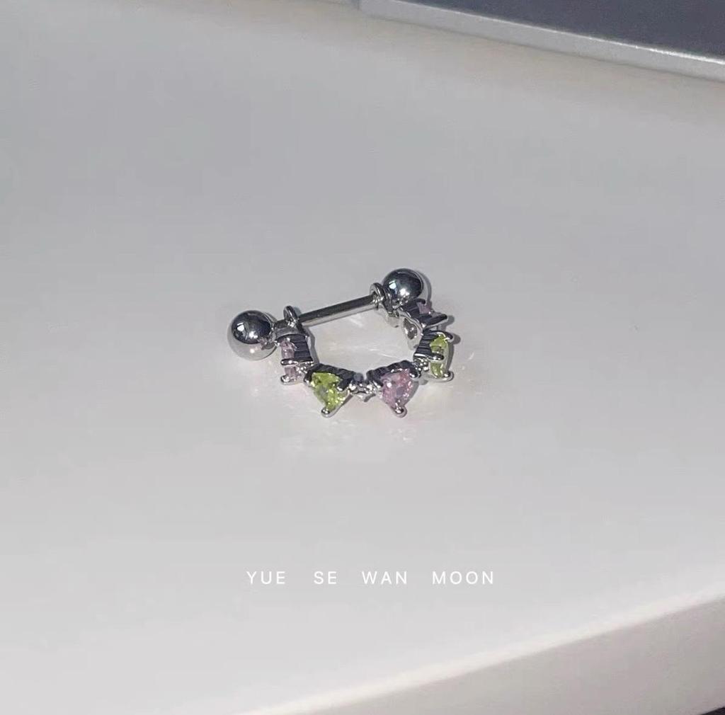 Colorful Zirconium Titanium Steel Stud and U-Shaped Ear Cuff Earrings for Women